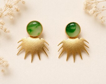 Stylish Green Agate Gold Plated Brass Earrings for Daily Wear and Special Occasions