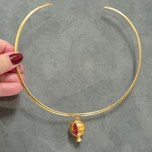 Granaatappelchoker, halsketting van gepolijst messing, vergulde granaatappel, Turkse sieraden