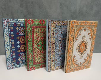 Turkish rug design hardcover notebook,kilim pattern woven fabric notebook,multicolor  and gold notebook,travelers and writers notebook