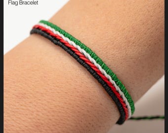 Thin Palestine Flag Bracelet: Waxed Thread Friendship Rope