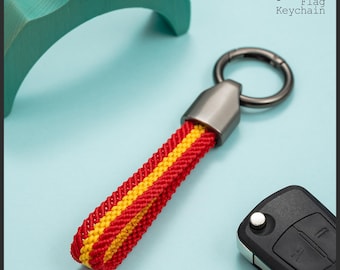 Spain Flag Braided Key Fob: Macrame Keychain Accessory