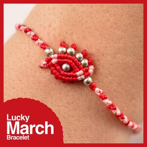 March Bracelet, Red and White Bracelet, Greek Martakia, Martis Bracelet, Greek Evil Eye Bracelet, Protection Jewelry, Martisor Bracelet