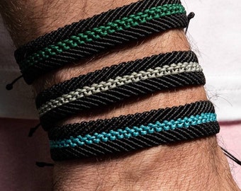 Schwarzes Freundschaftsarmband für Jungen, Valentinstagsgeschenk für Sie, Surferarmband, Valentinstagsgeschenk für Freund, geflochtenes Armband für Männer