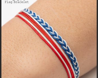 Flätat armband med USA-flaggan: Vaxat snöre, justerbar patriotisk gåva