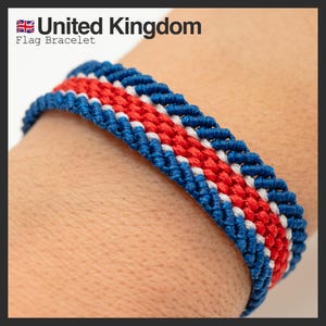 UK Flag Macrame Bracelet: Red, White, and Blue Waterproof Friendship Bracelet