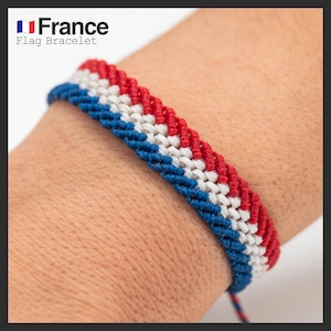 French Flag Friendship Bracelet Waterproof, Red White and Royal Blue Flag Bracelet, Patriots Gift, America Bracelet, Birthday Gift for Men