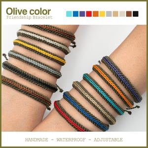 Olive Green Waxed Thread Bracelet: Adjustable Unisex Knotted Jewelry