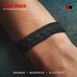 Pure Black Bracelet, Birthday Gift for Men, Unisex Bracelet, Gift for Teenage Boy, Mens Black Bracelet, Casual Jewelry, Surfer Bracelet Red
