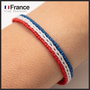 Thin France Flag Bracelet, Blue White and Red Friendship Bracelet Rope, French Bracelet, Patriots Gift for Men, Teenage Boy Gift