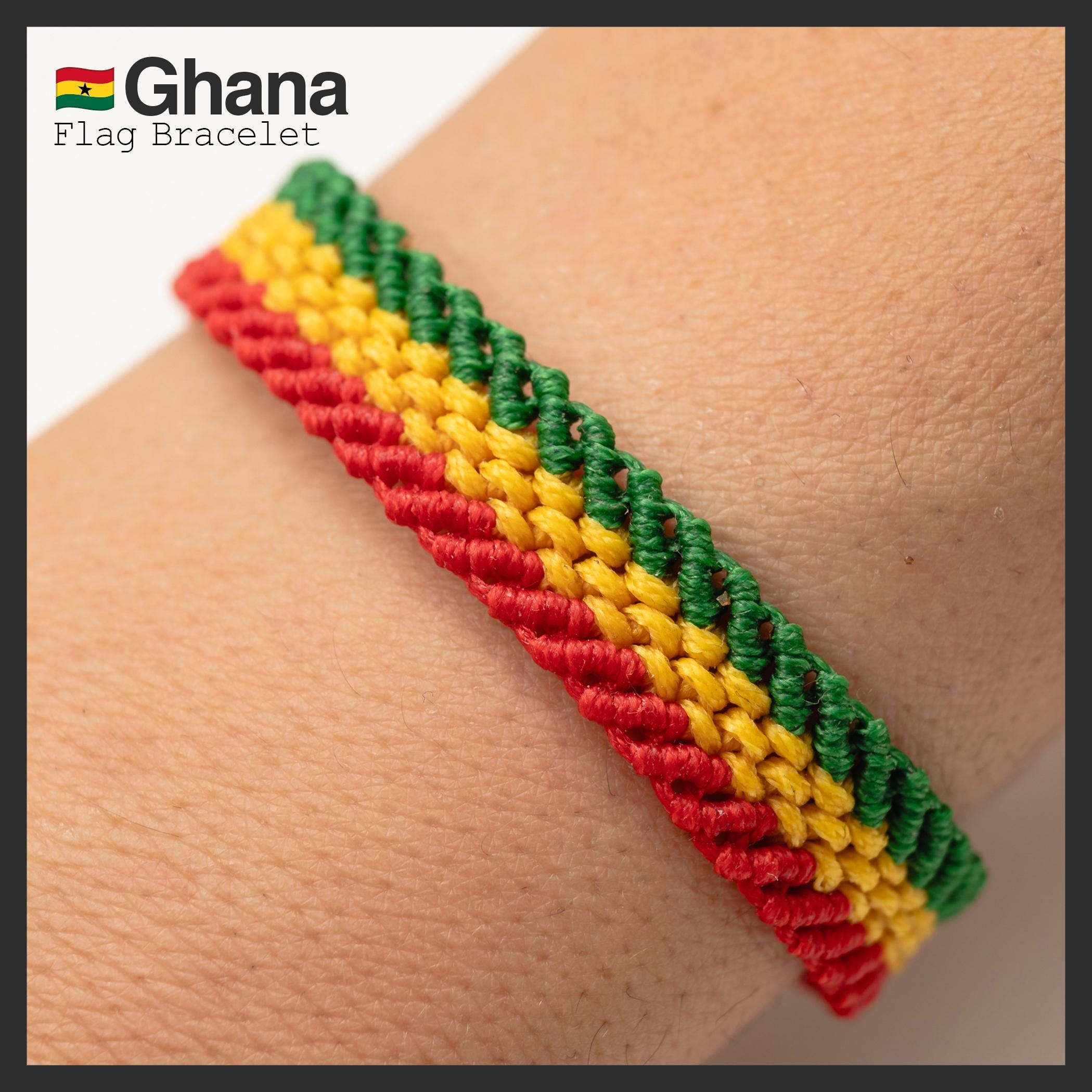 Ghana Flag Macrame Bracelet: Waterproof Waxed Thread, Adjustable