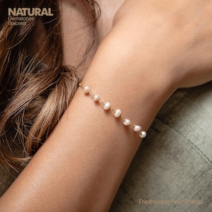 Freshwater Pearl &#39;AA&#39; 4-4.5mm June Birthstone Bracelet Gold Women, Christmas Gift for Daughter, Potato Pearl Bracelet Bridesmaids Gift