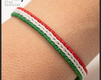 Italy Flag Bracelet: Waxed Thread, Adjustable Friendship Bracelet