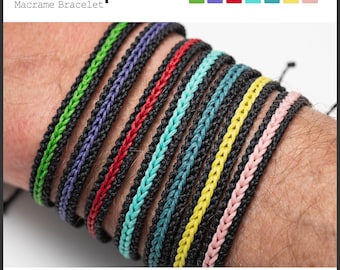 Black Macrame Friendship Bracelet: Color String, Adjustable Rope