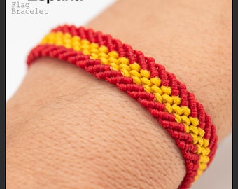 Spain Flag Braided Bracelet: Red & Yellow Macrame, Adjustable Waterproof Patriotic Gift
