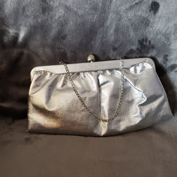 1970s silver clutch made in USA. Metal chain strap - image 2