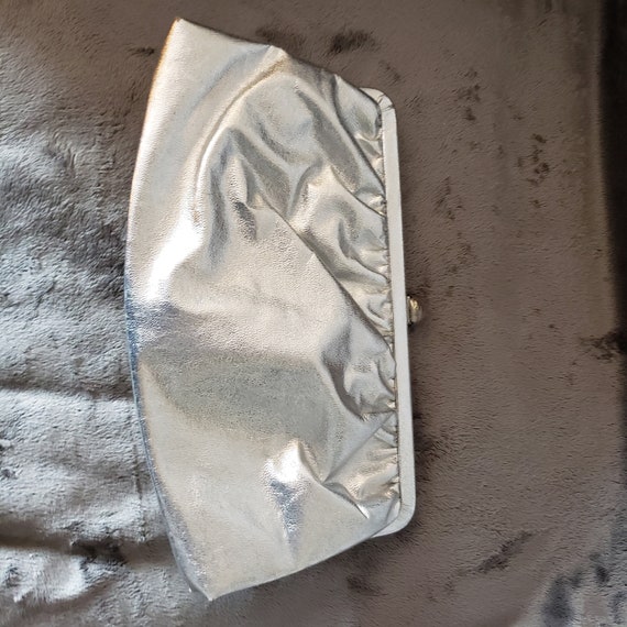 1970s silver clutch made in USA. Metal chain strap - image 1