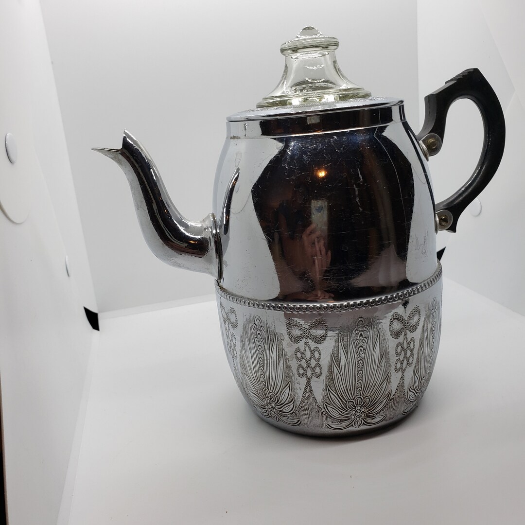 Vintage Aluminum Coffee Pot. Engraved Base and Lid. Made by Etsy
