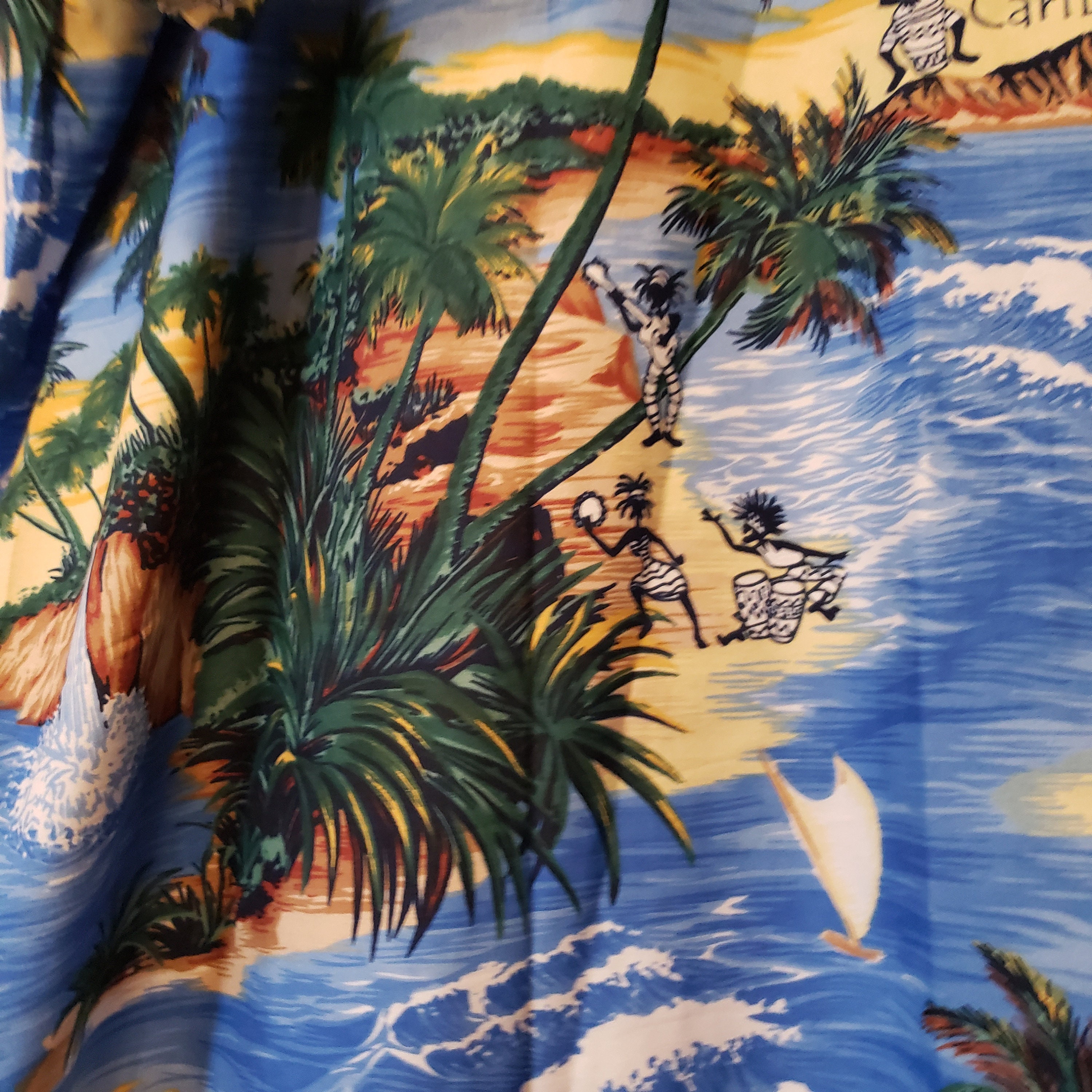 Chemise Hawaïenne Rima Homme – Taille XL, Motifs Palmiers Bleu/jaune – Style Caribéen, Occasion