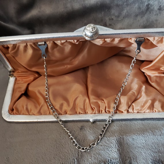 1970s silver clutch made in USA. Metal chain strap - image 3