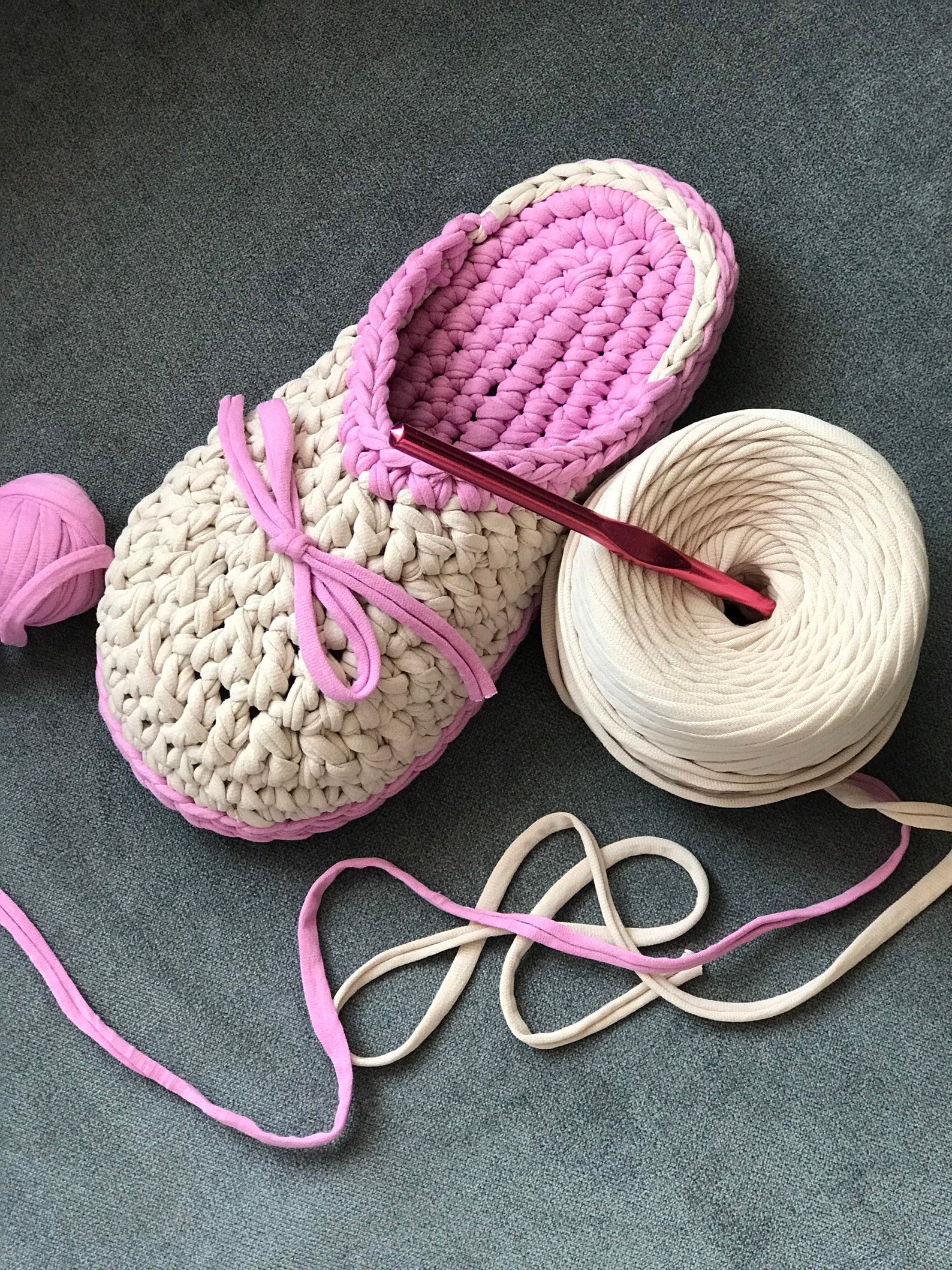 Crochet Flat Shoes Knitted Crocs Pink Slippers Bedroom Etsy