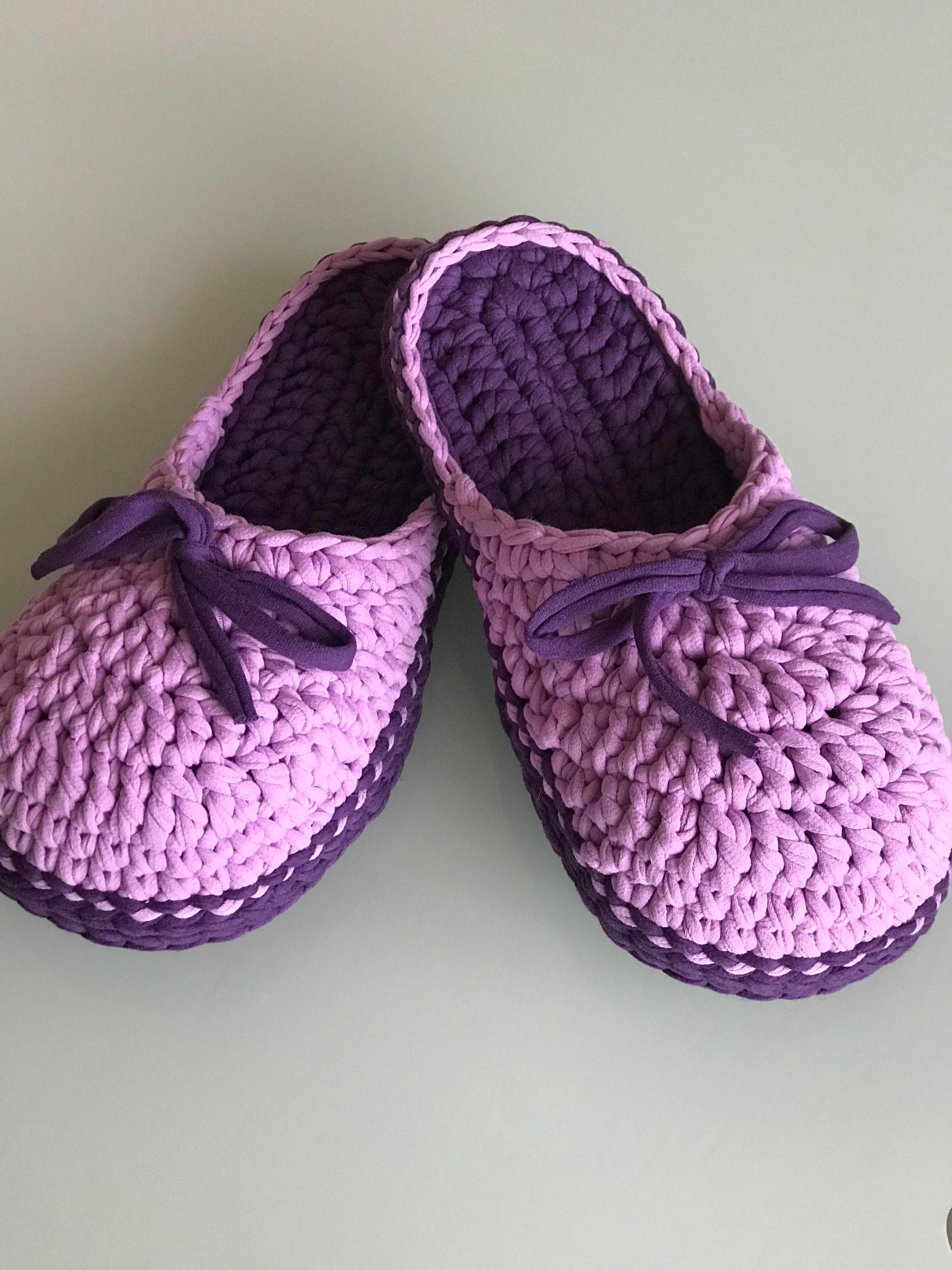 Crochet Flat Shoes Knitted Crocs Purple Slippers Etsy