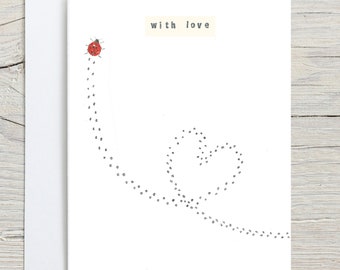 Ladybird card, ladybird birthday card, love card, ladybird painting, ladybug card, with love card, insect card