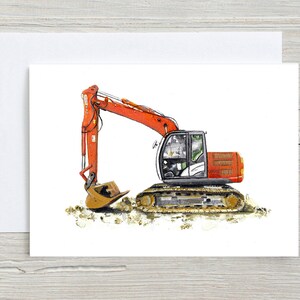 Carte pelle, excavatrice, carte orange pelle, carte pour enfants, cartes d'anniversaire d'enfants, image pelle, peintures pelle,