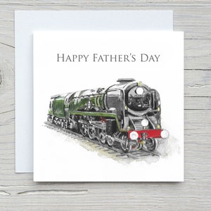 Carte train fête des pères, carte train verte, carte de fête des pères, peinture train
