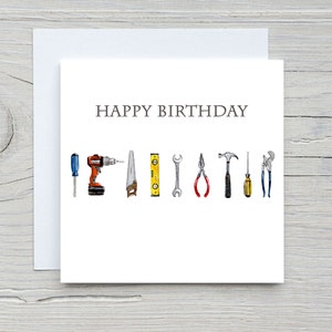 Carte d'anniversaire d'outils, carte d'outils, carte d'anniversaire de constructeur, carte d'anniversaire de papa