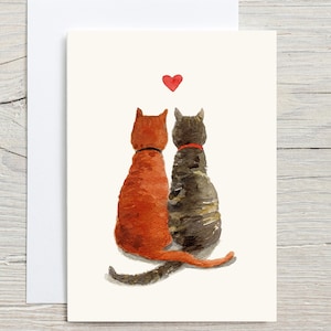 Cats card, two cats together greeting card, feline, cat birthday card, cat anniversary card