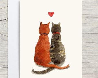 Cats card, two cats together greeting card, feline, cat birthday card, cat anniversary card