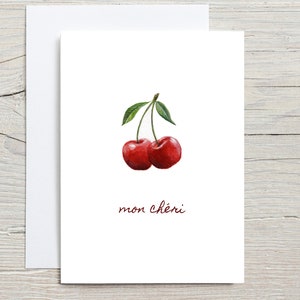 Carte mon chéri, carte d'amour, carte d'anniversaire, carte de cerise, peinture de cerise, carte de mon chéri, carte de voeux de cerises, peinture de cerise