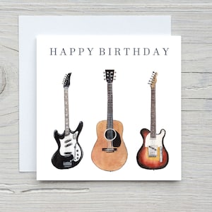 Carte de guitares, cartes d'anniversaire de musique, carte d'anniversaire de peinture de guitare, carte d'anniversaire de guitare