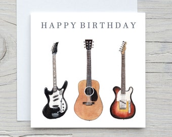 Carte guitares, cartes d'anniversaire musique, carte d'anniversaire peinture guitare, carte d'anniversaire guitare, cartes musique