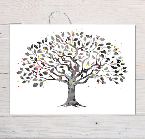 Tree Art Print Black and White Tree Print Watercolour Tree Etsy