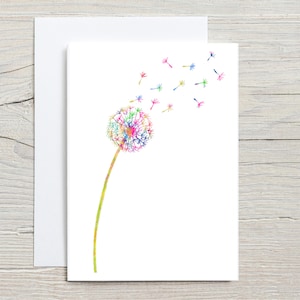 Carte pissenlit, carte d'anniversaire, carte de célébration, carte de fleur, illustration de pissenlit