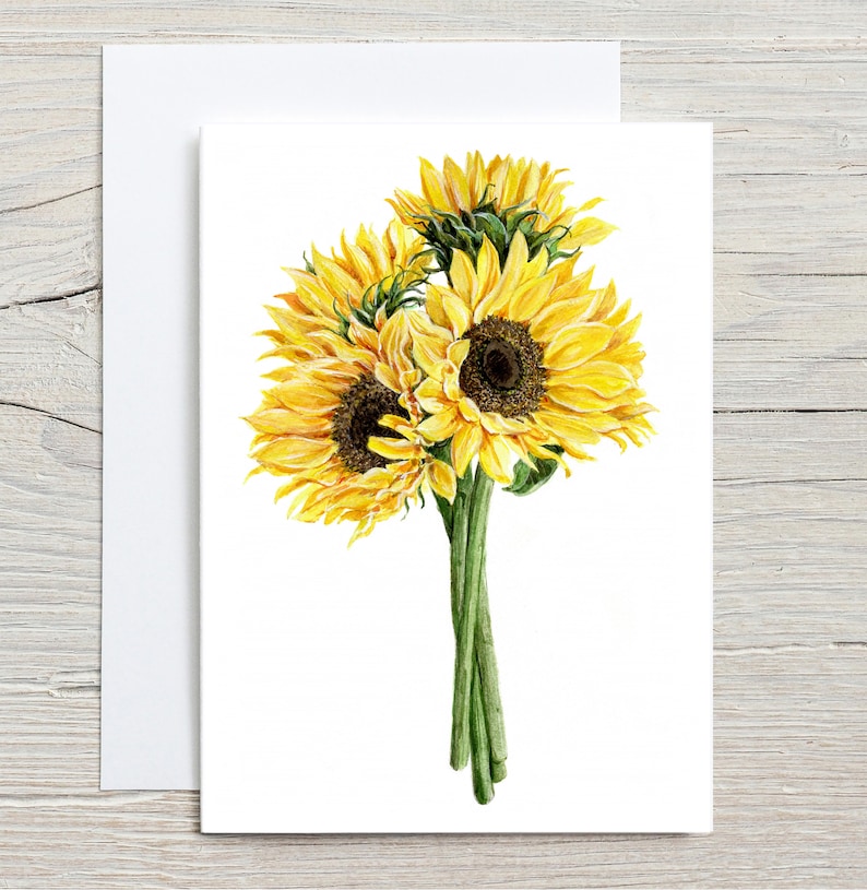 Sunflowers card, sunflower painting, sunflower birthday card, botanical illustration card image 1