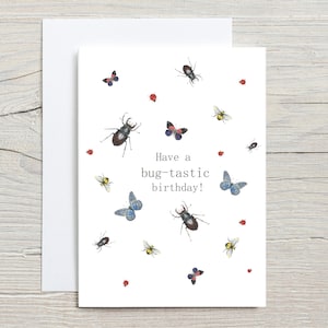 Carte d'anniversaire insecte, cartes d'anniversaire pour enfants, carte bug-tastique, carte insecte, entomologie, cartes papillons, abeilles, coccinelles, coléoptères