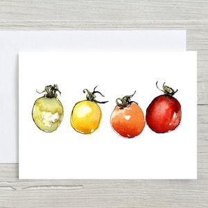 Carte de tomates, carte d'anniversaire de tomate, peinture à l'aquarelle de tomate, illustration de fruit, carte de fruit, carte de voeux de tomate