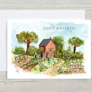 Carte d'anniversaire de jardinage, carte d'anniversaire de lotissement, carte de jardinage, illustration originale de jardin, cartes d'anniversaire aquarelles, cartes de jardin