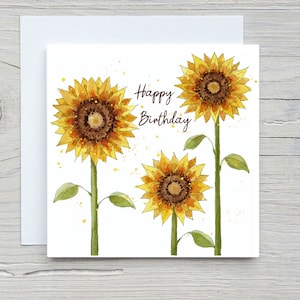 Carte d'anniversaire tournesol, peinture aquarelle tournesols, cartes fleurs