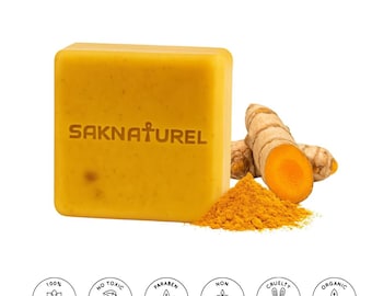Savon au miel au curcuma biologique 100 % naturel biologique, poudre de curcuma et de papaye crus, savon au curcuma, pain doux pour le visage et le corps