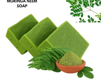 Lot de 3 savons naturels au moringa et au neem SAVON d'eczéma, noir, pain traditionnel à base de plantes fait main, pour l'acné et les taches brunes