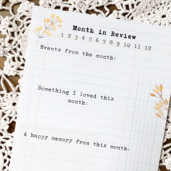 Printable Autumn Florals Month-In-Review Journal Card - for journaling, planning, and scrapbooking
