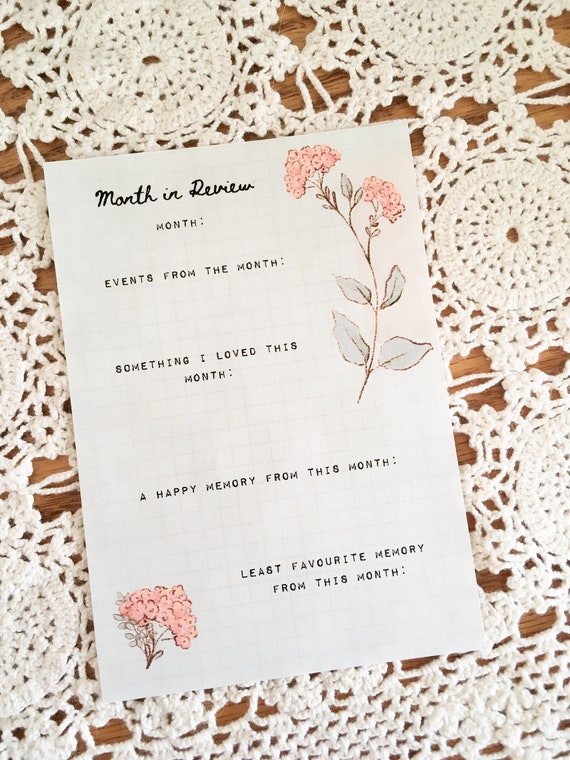 Printable Floral Month-In-Review Journal Card - for journaling, planning, and scrapbooking