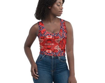 Crop Top Blue Red Abstract Print