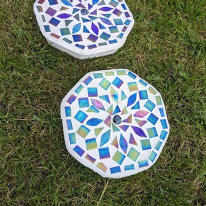 GARDEN STEPPING STONE iridescent mosaic mirrored garden ornament rainbow mandala petal decorative mystic fairy garden flower gardener gift image 6