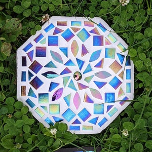 GARDEN STEPPING STONE iridescent mosaic mirrored garden ornament rainbow mandala petal decorative mystic fairy garden flower gardener gift image 10