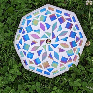 GARDEN STEPPING STONE iridescent mosaic mirrored garden ornament rainbow mandala petal decorative mystic fairy garden flower gardener gift image 7