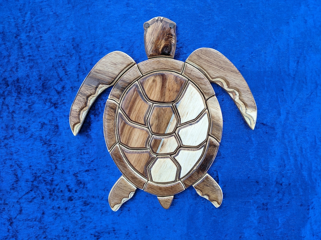 Wooden Mosaic Sea Turtle Wall Art Home Decor 3D Wood Etsy